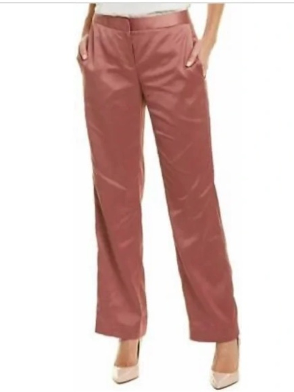 Tahari ASL Petite Mauve Pink Satin Straight Leg Pants